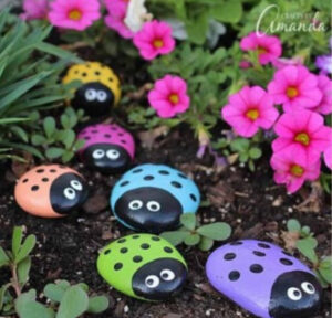 Lady bugs made from stones